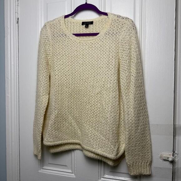 Ann Taylor Sweater Womens Large Beige Knit Mohair Wool Blend Crewneck Preppy - Picture 1 of 8